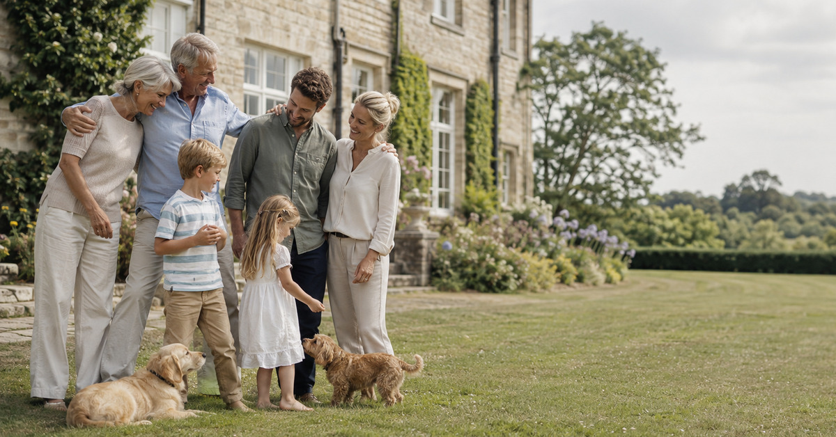A family on their lawn